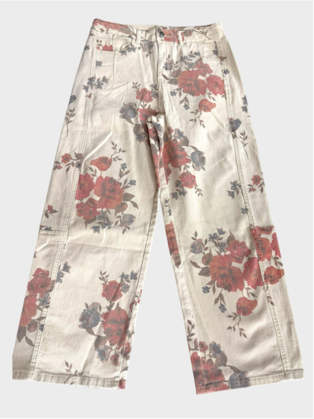 Easel Floral Print Barrel Denim Pants Size L